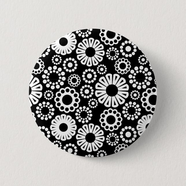 Schwarz-Weiß-Blumenschaltfläche Button (Vorderseite)