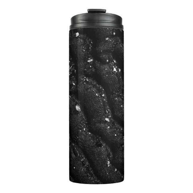 Schwarz-Weiß-Blumentextilien Thermosbecher (Vorderseite)