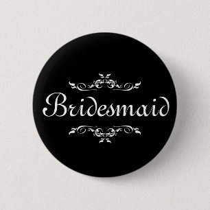 Schwarz-Weiß-Blumenwirbel Border Bridesmaid Button
