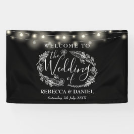 Schwarz-Weiß-Blumenzwiebelleuchten Hochzeit Banner