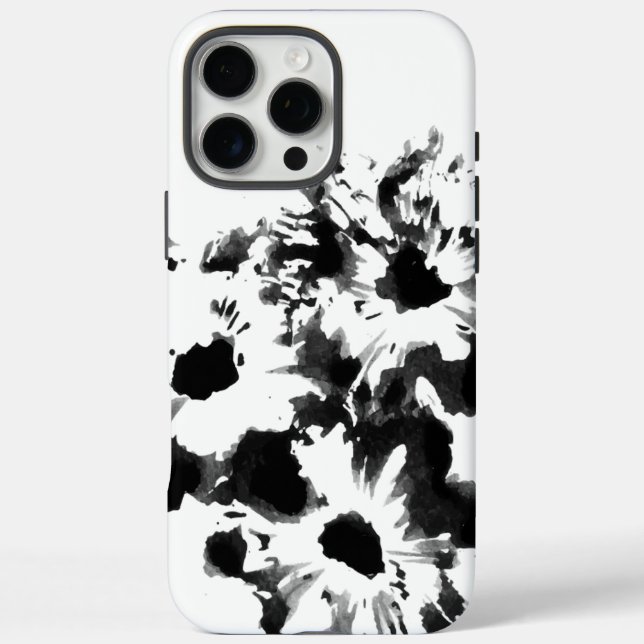 Schwarz-weiß-blumige Originalkunst iPhone 16 Pro Max Hülle (Rückseite)