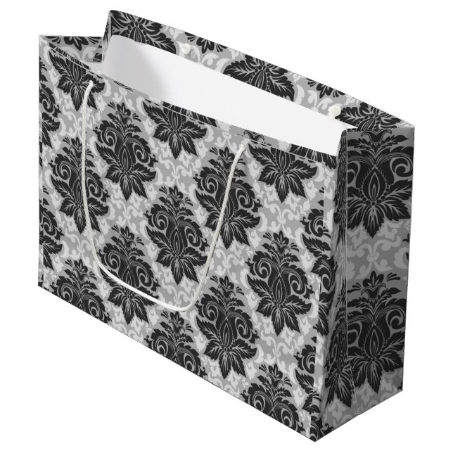 Schwarz-Weiß-Blüte Große Geschenktüte (Vorderseite Schrägansicht)