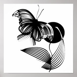 Schwarz-Weiß-Blüte mit Schmetterling Poster