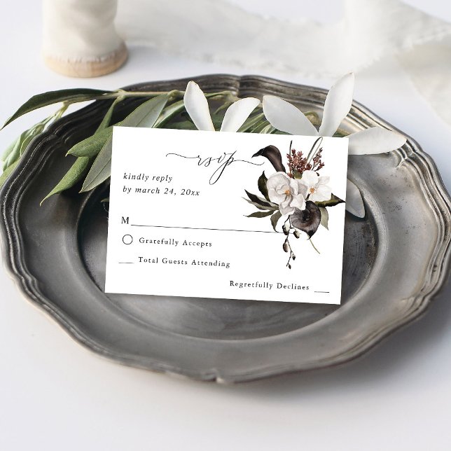 Schwarz-Weiß-Blüten ni Mahlzeiten UAWG 3 RSVP Karte (Von Creator hochgeladen)