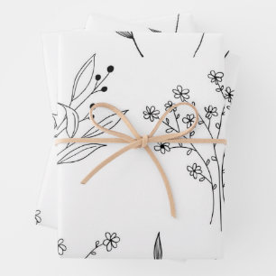 Schwarz-Weiß-Blütenboho-Hochzeit Geschenkpapier Set