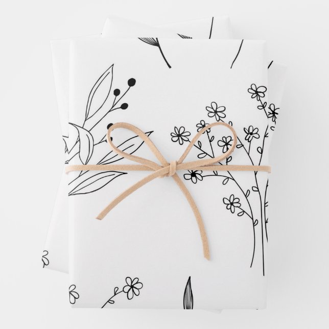 Schwarz-Weiß-Blütenboho-Hochzeit Geschenkpapier Set (Beispiel)