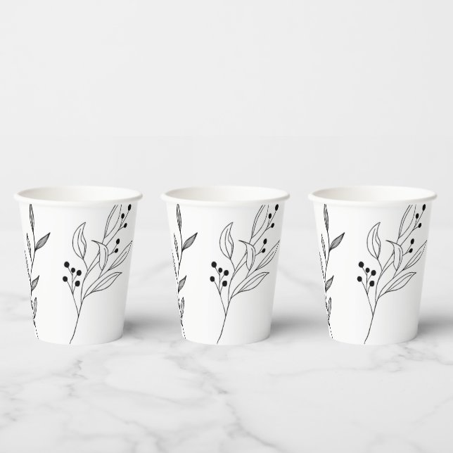 Schwarz-Weiß-Blütenboho-Hochzeit Pappbecher (Multi)