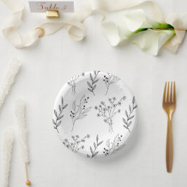 Schwarz-Weiß-Blütenboho-Hochzeit Pappteller