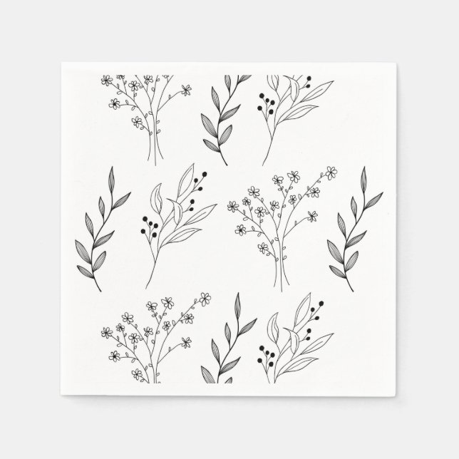 Schwarz-Weiß-Blütenboho-Hochzeit Serviette (Vorderseite)