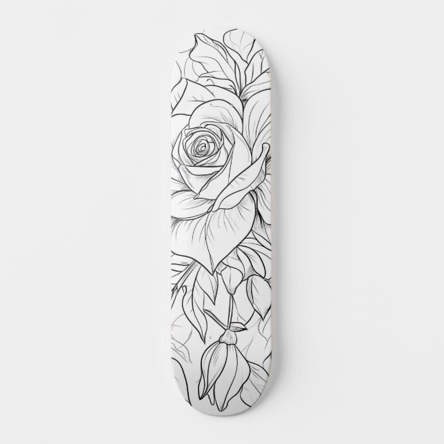 Schwarz-Weiß-Blütenmalerei auf dem Deck Skateboard (Vorderseite)