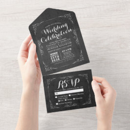 Schwarz-Weiß-Blütenrahmen-Hochzeit RSVP All In One Einladung