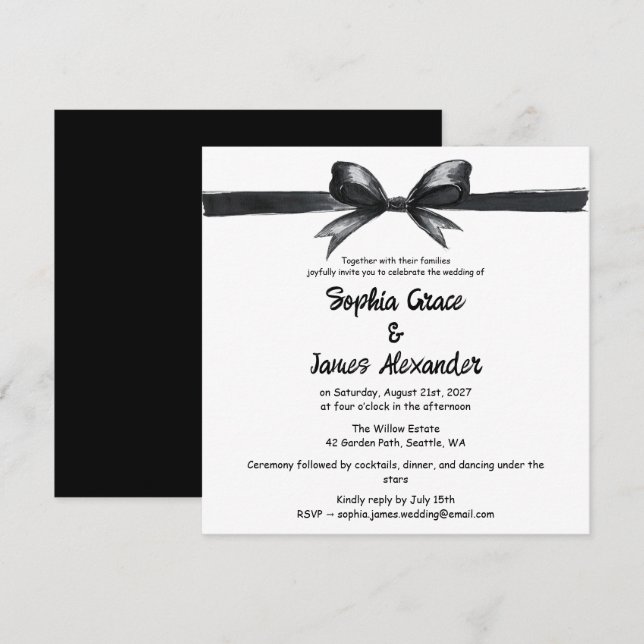 Schwarz-Weiß-Bogen | Elegante Hochzeit | Monochrom Einladung (Vorne/Hinten)