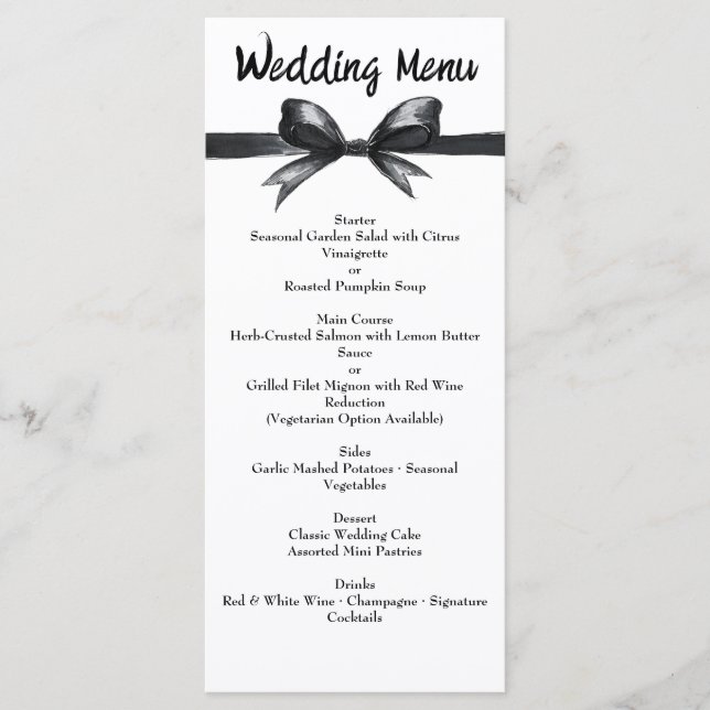 Schwarz-Weiß-Bogen | Elegante Hochzeit | Monochrom Menükarte (Vorderseite)
