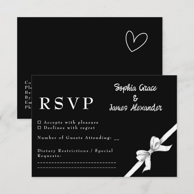 Schwarz-Weiß-Bogen | Elegante Hochzeit | Monochrom RSVP Karte (Vorne/Hinten)