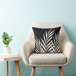Schwarz-Weiß-Boho-Chic-Palmenblätter Kissen