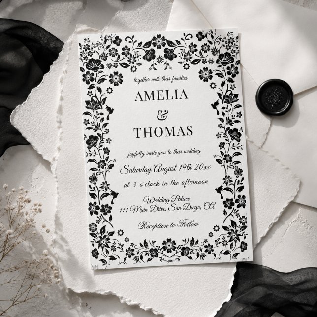 Schwarz-Weiß-Boho-Hochzeit Einladung (Von Creator hochgeladen)
