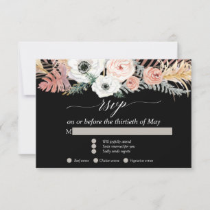 Schwarz Weiß Boho Pampas Gras Tropisches Florales RSVP Karte