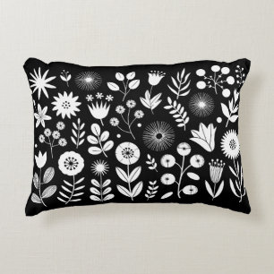 Schwarz-Weiß-Boho-Wildblume Dekokissen
