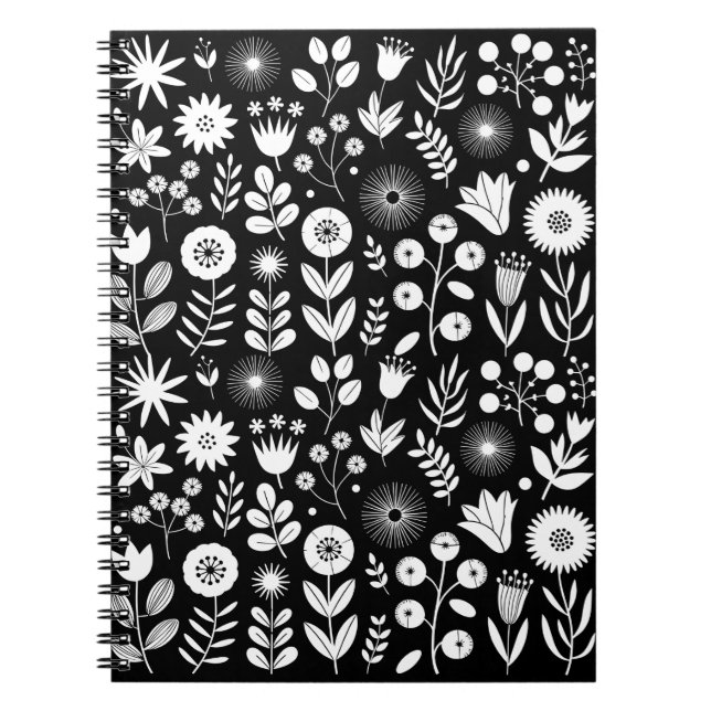 Schwarz-Weiß-Boho-Wildblume Notizblock (Vorderseite)