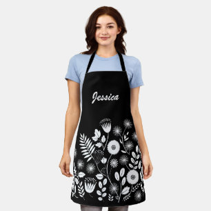 Schwarz-Weiß-Boho-Wildblume Schürze