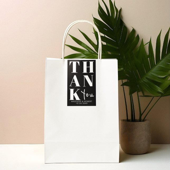 Schwarz-weiß Bold Simple Dankeschön Gastgeschenk H Rechteckiger Aufkleber (Von Creator hochgeladen)