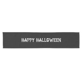 Schwarz-Weiß-Bony Skull Happy Halloween Kurzer Tischläufer