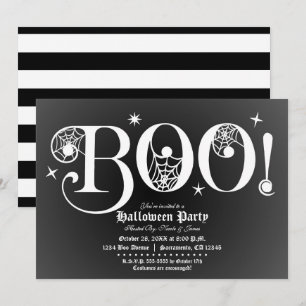 Schwarz & Weiß BOO Elegantes Halloween-Party Einladung