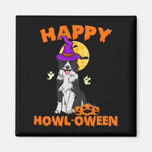 Schwarz-Weiß Border Collie Hund Hexe Glücklich Magnet