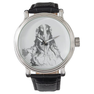 Schwarz-Weiß-Borzoi-Portrait Armbanduhr