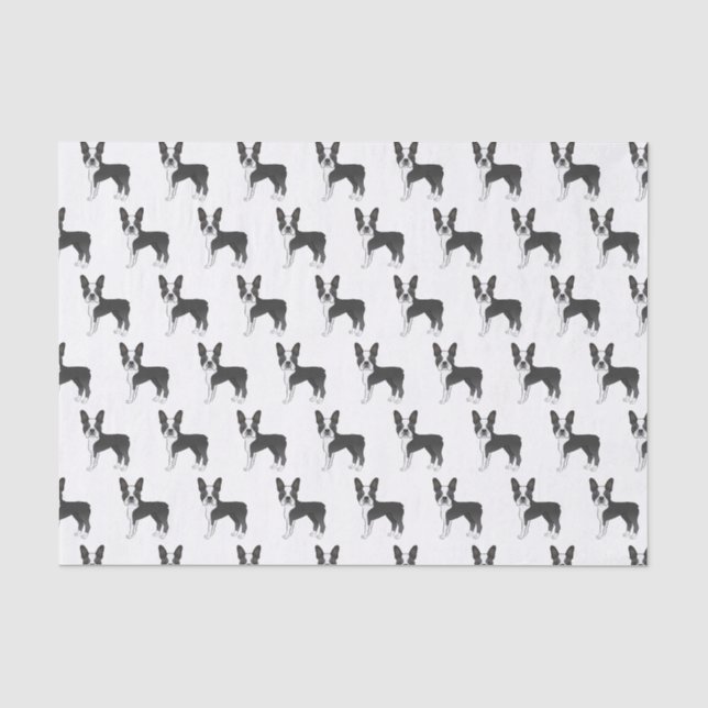 Schwarz-Weiß Boston Terrier Cartoon Dog Muster Seidenpapier (Vorderseite)