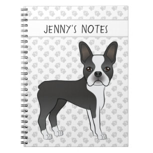 Schwarz-Weiß-Boston Terrier Cartoon Dog & Text Notizblock