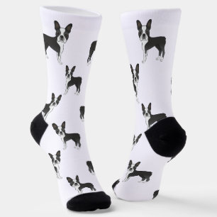 Schwarz-Weiß-Boston-Terrier-Cartoon-Hund-Muster Socken