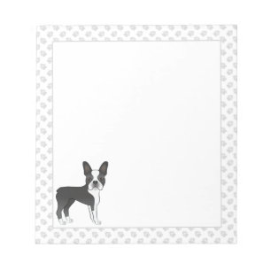 Schwarz-Weiß-Boston-Terrier-Cartoon-Hund & Pfoten Notizblock