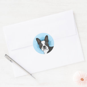 Schwarz-Weiß Boston Terrier Hund auf blau Runder Aufkleber