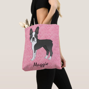 Schwarz-Weiß-Boston-Terrier-Hund auf rosa Herzen Tasche