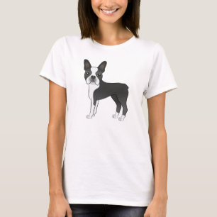 Schwarz-Weiß Boston Terrier Hunde Illustration T-Shirt