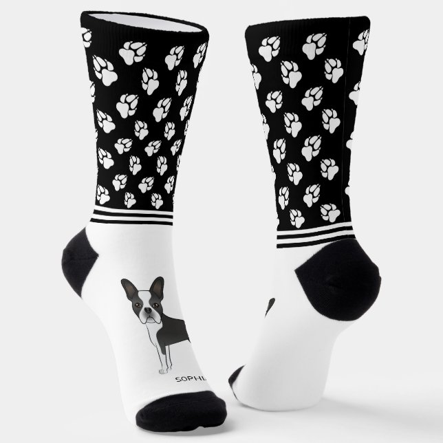 Schwarz-Weiß-Boston-Terrier mit Namen und Paare Socken (Gewinkelt)