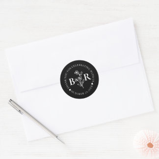 schwarz-weiß Botanisch Maßgeschneidertes Monogramm Runder Aufkleber