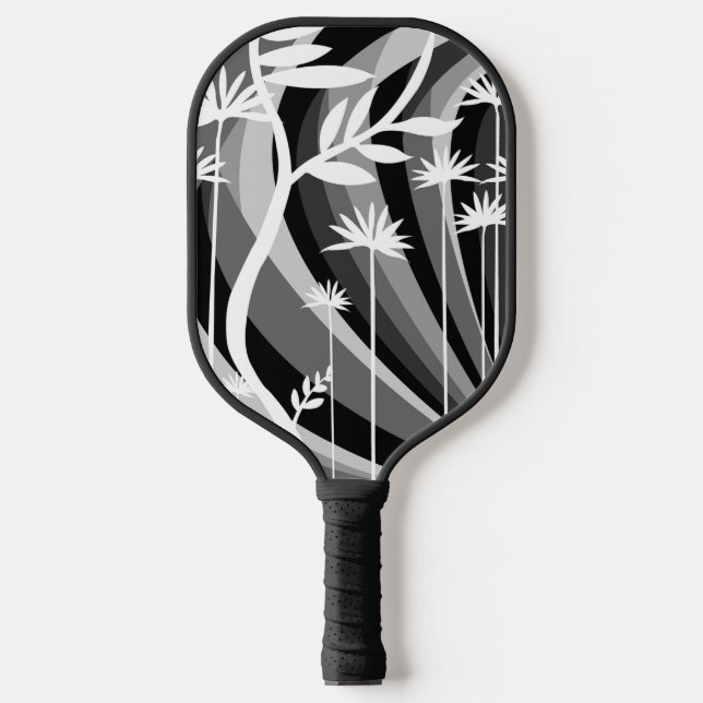 Schwarz-Weiß-Botanische Illustration Pickleball Schläger (Vorderseite)