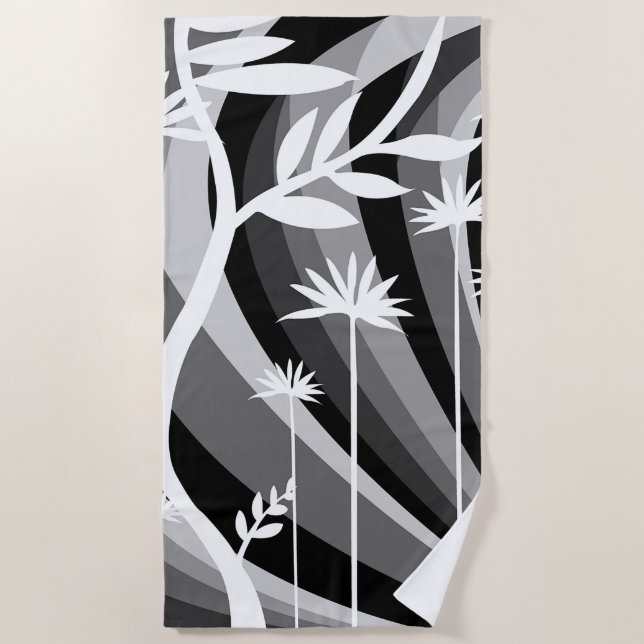Schwarz-Weiß-Botanische Illustration Strandtuch (Vorderseite)