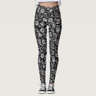 Schwarz-Weiß-botanischer Hintergrund Leggings