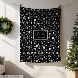 Schwarz-Weiß-Botanischer-Personalisierter-Minimal- Fleecedecke
