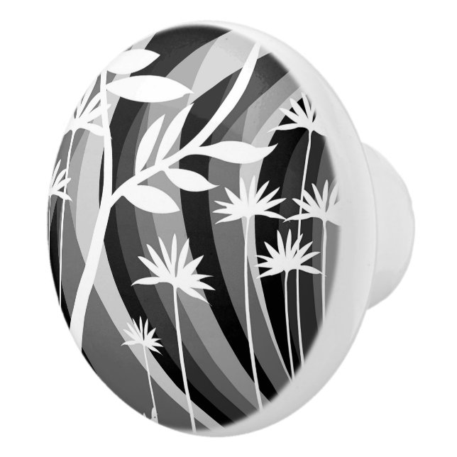 Schwarz-Weiß-Botanisches Design Keramikknauf (Rechts)