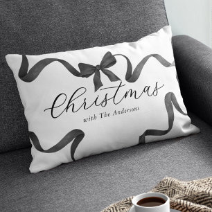Schwarz-weiß Bow Family Weihnachten Lendenkissen