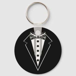 Schwarz-Weiß-Bow-Krawatte mit Tux Schlüsselanhänger