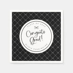 Schwarz-weiß Bows Glückwunschs Grad Graduationspar Serviette