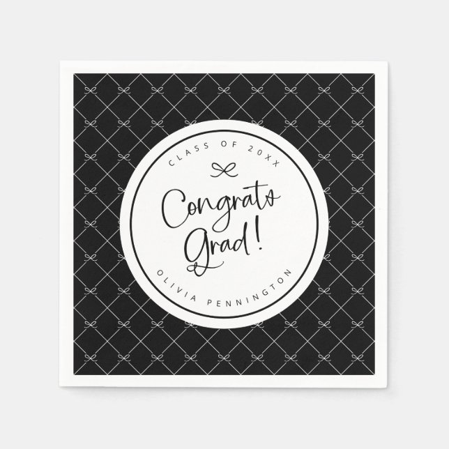 Schwarz-weiß Bows Glückwunschs Grad Graduationspar Serviette (Vorderseite)