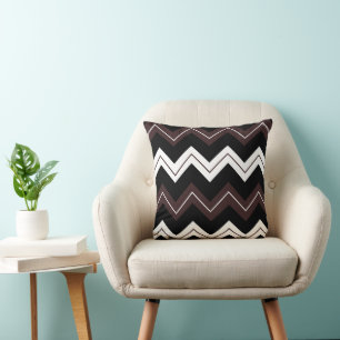 Schwarz Weiß Braun Chevron Streifenmuster Kissen