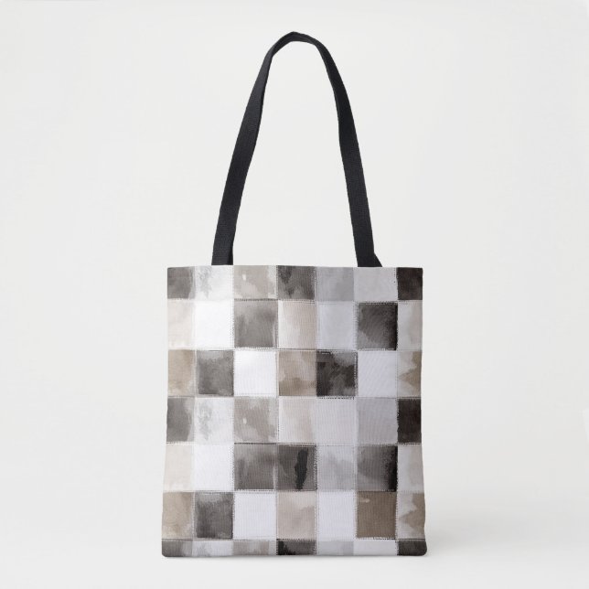 Schwarz Weiß Braun Quadrate Tasche (Vorderseite)
