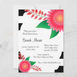 Schwarz-Weiß-Brautparty | Rosa Blume Einladung